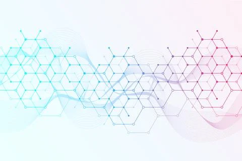 Molecular structure and genetic engineering, atom, neural network, neurons, DNA Illustrazione stock