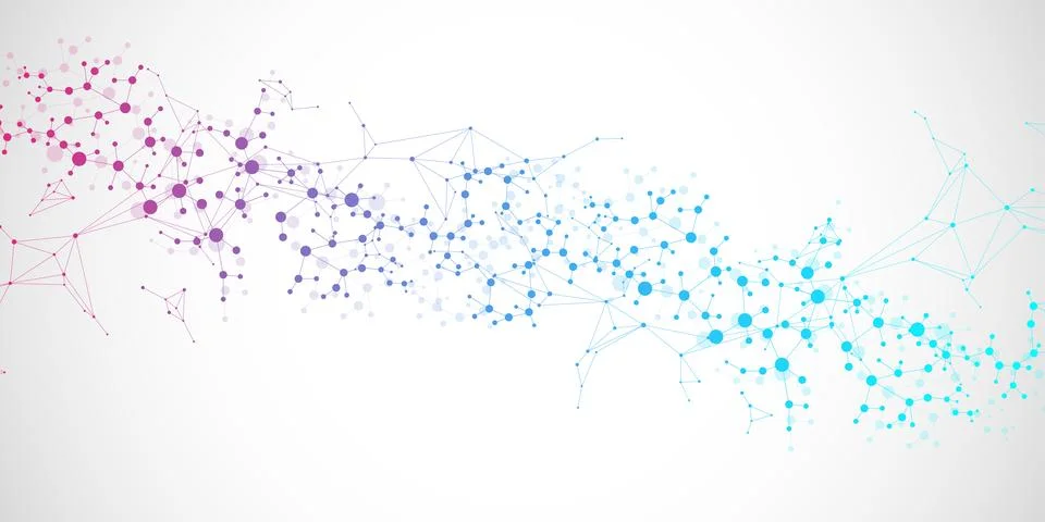 Molecular structure and genetic engineering, atom, neural network, neurons, DNA Stock Illustration