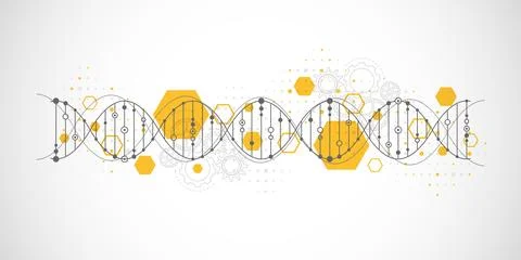 Molecular structure and genetic engineering, atom, neural network, neurons, DNA Stock Illustration