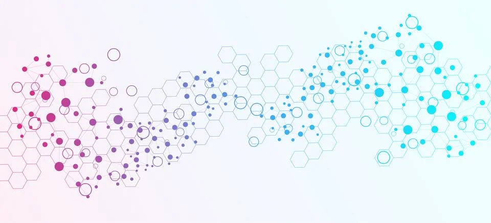 Molecular structure and genetic engineering, atom, neural network, neurons, DNA Stock Illustration