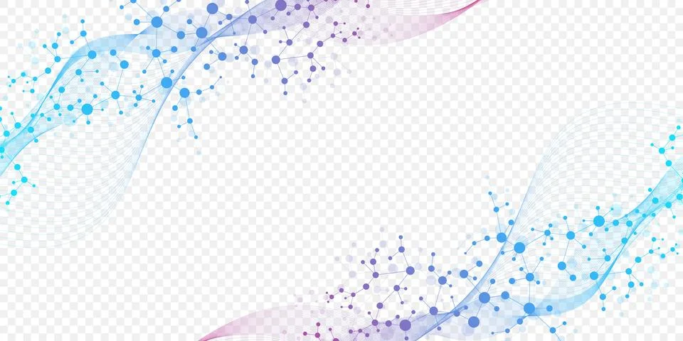 Molecular structure and genetic engineering, atom, neural network, neurons, DNA Stock Illustration