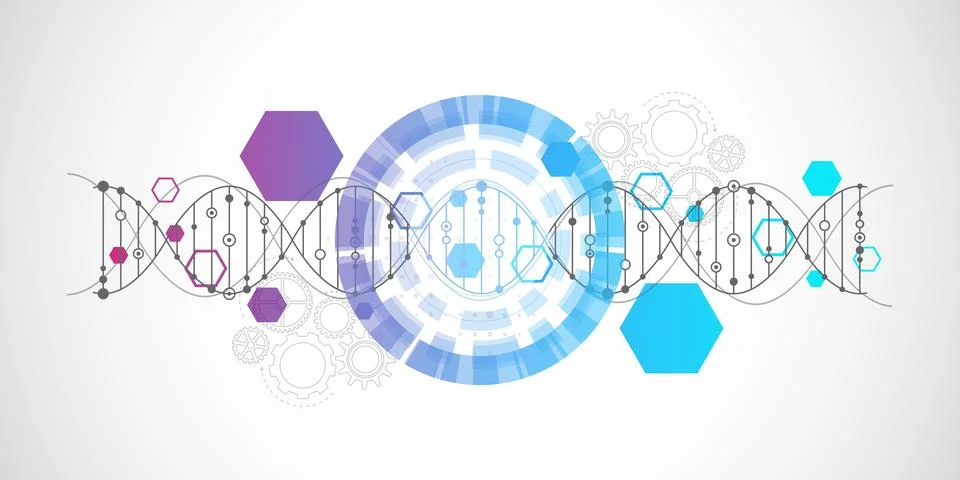 Molecular structure and genetic engineering, atom, neural network, neurons, DNA 스톡 일러스트