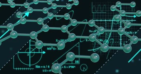 Molecular structure and mathematical equations, scientific data processing Stock Illustration