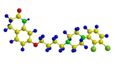 Molecular structure of Aripiprazole (Abilify) -  antipsychotic used in treatm Ilustración de archivo