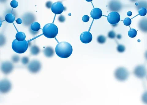 Molecular structure. Atoms. Molecule background with blue spherical particles Illustrazione stock