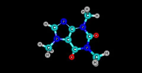 Molecular structure of Caffeine isolated on black Stock Illustration