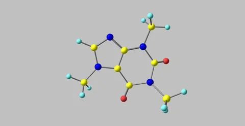 Molecular structure of Caffeine isolated on grey Stock Illustration
