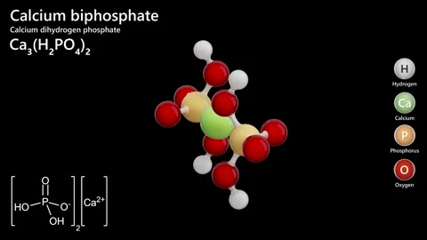Molecular structure of Calcium phosphate Ca3(H2PO4)2. black back Stock Footage 286233721