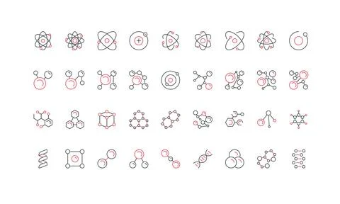 Molecular structure, cell and network of chemical compound, molecule, atom line Stock Illustration