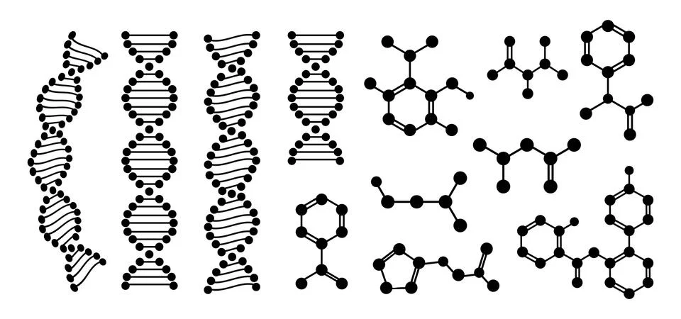 Molecular structure chemical atom flat glyph set Illustrazione stock