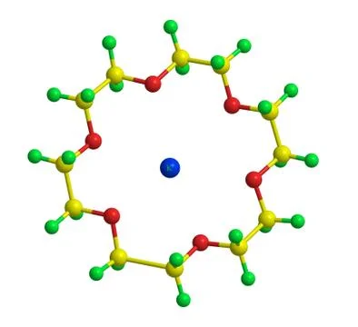 Molecular structure crown ether (18-crown-6) structure with potassium ion Ilustración de archivo