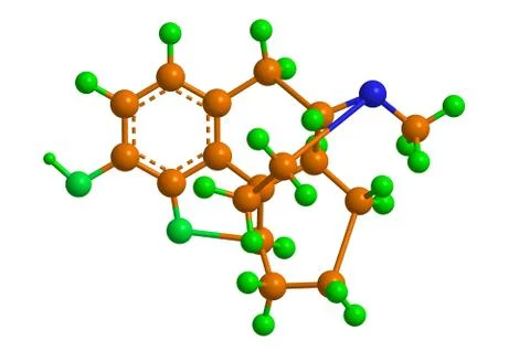 Molecular structure of Desomorphine (Permonid, street name krokodil) - drug w Stock Illustration