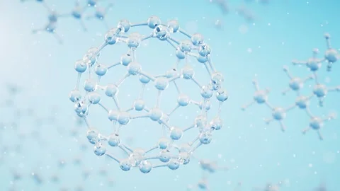Molecular structure of Fullerene C60 on a blue background, seamlessly loopi.. Vidéo 327532168
