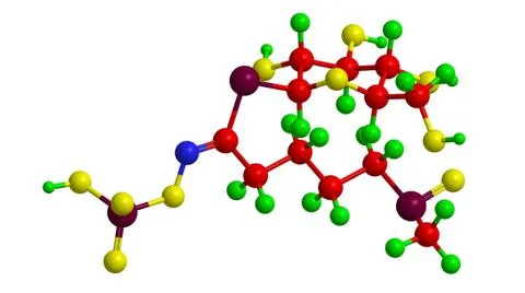 Molecular structure of Glucoraphanin. The compound is a glucosinolate found i Stock Illustration