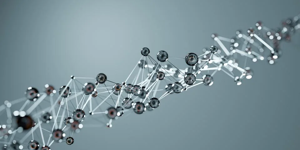 Molecular Structure on a grey background with copy space. 스톡 사진
