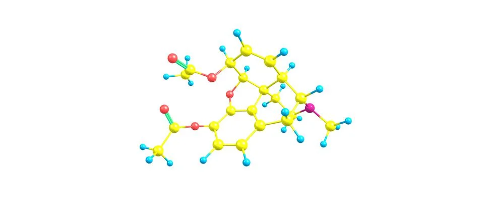 Molecular structure of Heroin on white background Stock Illustration