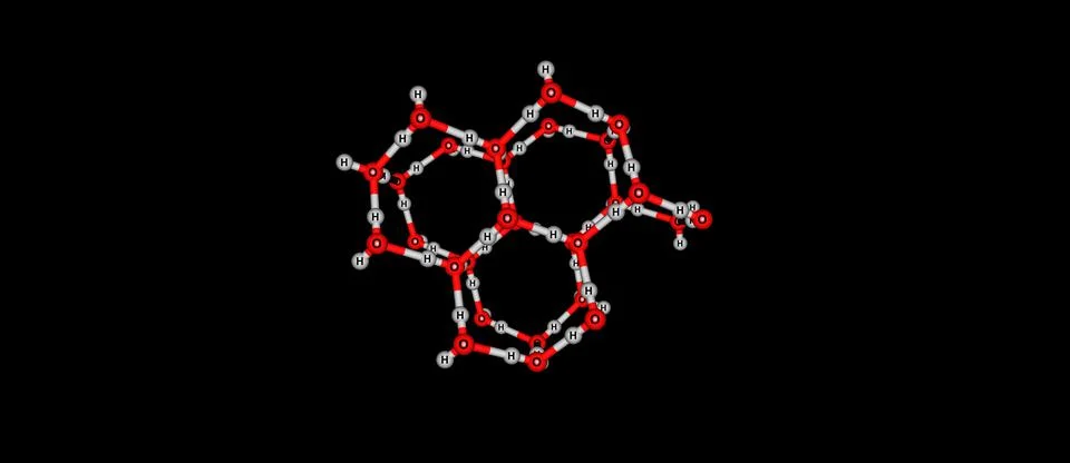 Molecular structure of ice on black background Stock Illustration