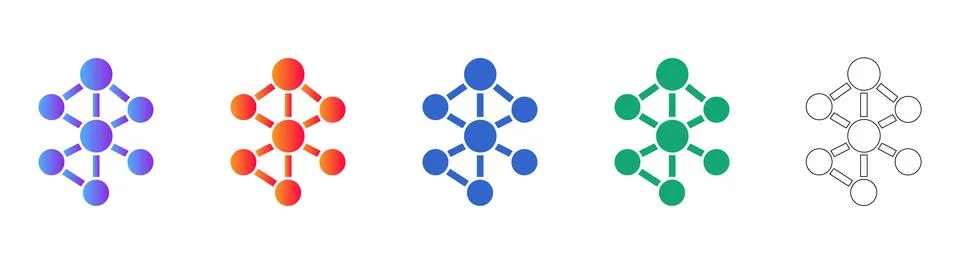 Molecular Structure Icon Set in Colorful Gradient and Linear Styles Illustration