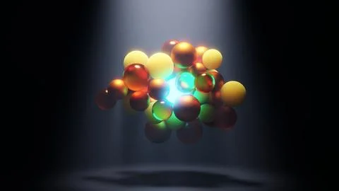 The molecular structure is illuminated in the dark space, creating a visually Illustration