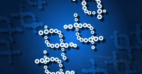 Molecular structure image over blue background with circular patterns Stock Illustration