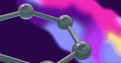 Molecular structure image over vibrant pink and purple gradient background Stock Illustration