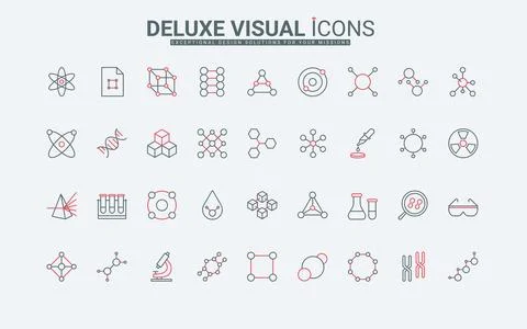 Molecular structure line icons set, molecule model with chain and atom, chemical イラスト素材