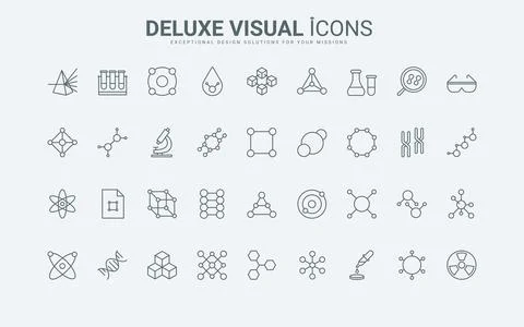 Molecular structure line icons set, molecule model with chain and atom, chemical イラスト素材