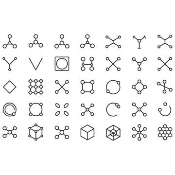 Molecular Structure Line Icons Set, Chemistry Science Vector Elements Bundle Stock Illustration