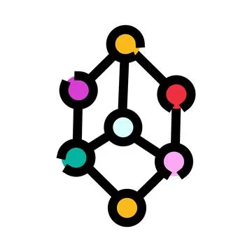Molecular structure network connecting colored atom nodes イラスト素材