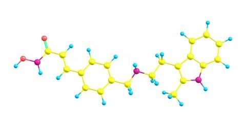 Molecular structure of Panobinostat isolated on white Stock Illustration