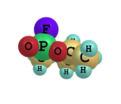 Molecular structure of sarin on white Stock Illustration