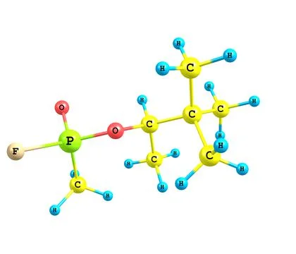 Molecular structure of soman on white Stock Illustration