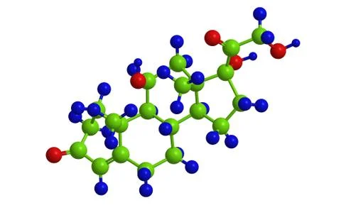 Molecular structure of steroid hormone cortisol (Hydrocortisone). It is produ Ilustración de archivo