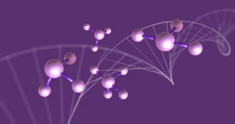 Molecular structures and dna strand over purple background Stock Footage 328634974