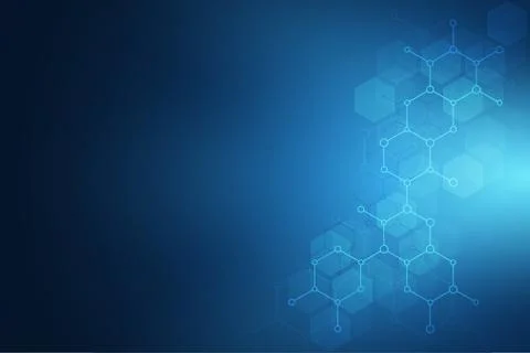 Molecular structures and hexagons elements. Abstract geometric background with Stock Illustration