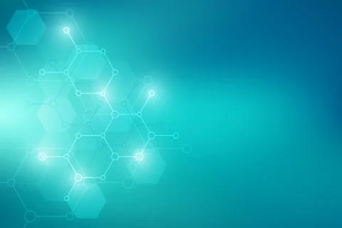 Molecular structures and hexagons elements. Abstract geometric background with Illustrazione stock