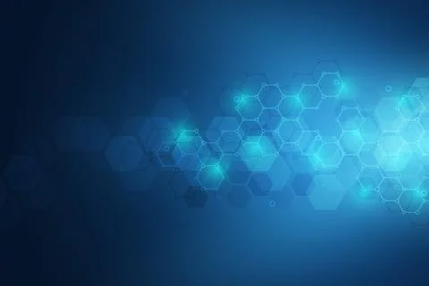 Molecular structures and hexagons elements. Abstract geometric background with Stock Illustration