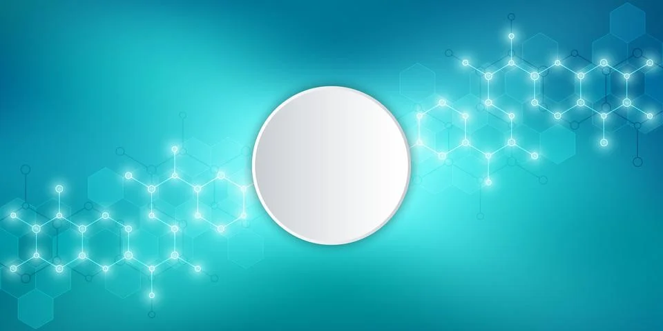 Molecular structures and hexagons elements. Abstract geometric background with Stock Illustration