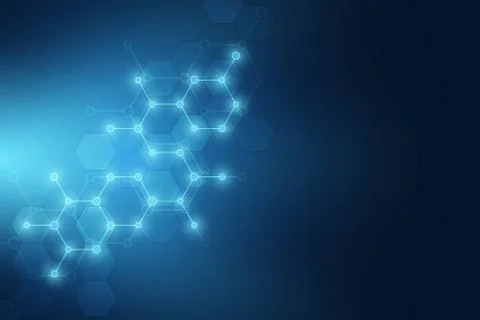 Molecular structures and hexagons elements. Abstract geometric background with Stock Illustration