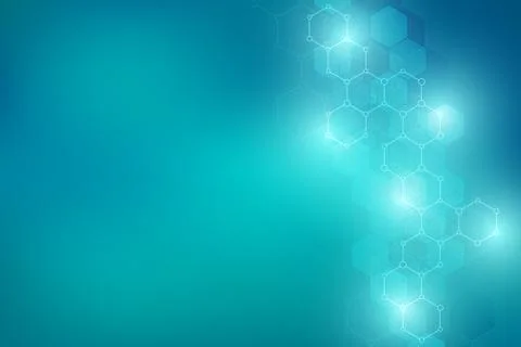 Molecular structures and hexagons elements. Abstract geometric background with Illustrazione stock