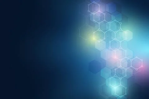 Molecular structures and hexagons elements. Abstract geometric background with Stock Illustration