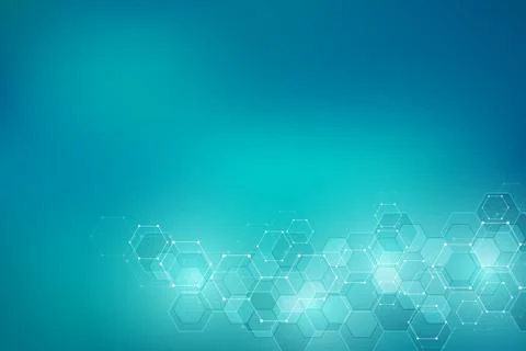 Molecular structures and hexagons elements. Abstract geometric background with Stock Illustration