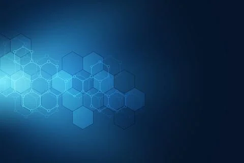 Molecular structures and hexagons elements. Abstract geometric background with Stock Illustration