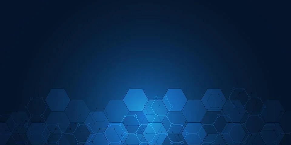 Molecular structures and hexagons elements. Abstract geometric background with Stock Illustration