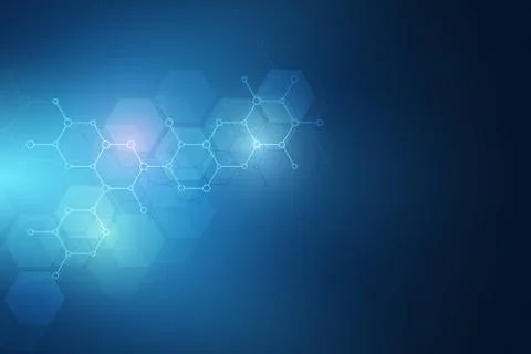 Molecular structures and hexagons elements. Abstract geometric background wit Illustrazione stock