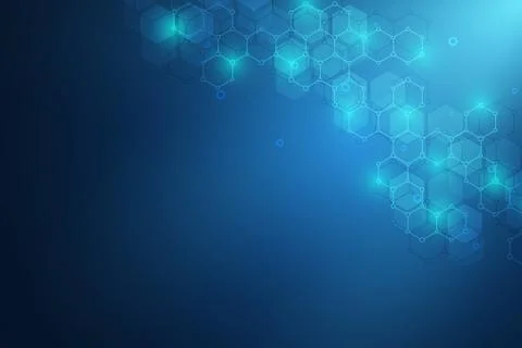 Molecular structures and hexagons elements. Abstract geometric background wit イラスト素材