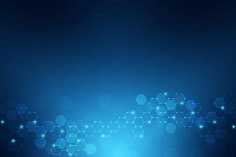 Molecular structures and hexagons elements. Abstract geometric background wit Stock Illustration