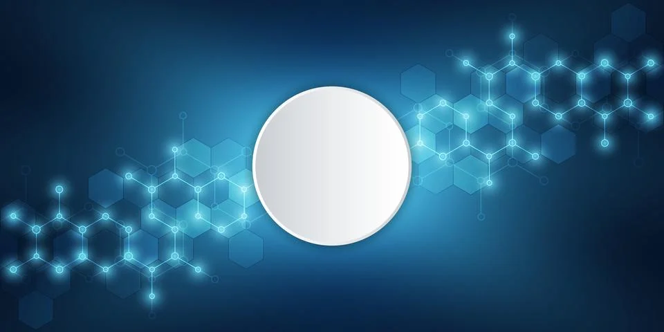 Molecular structures and hexagons elements. Abstract geometric background wit Stock Illustration