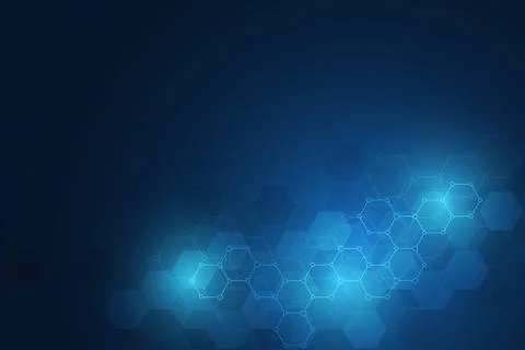 Molecular structures and hexagons elements. Abstract geometric background with Stock Illustration