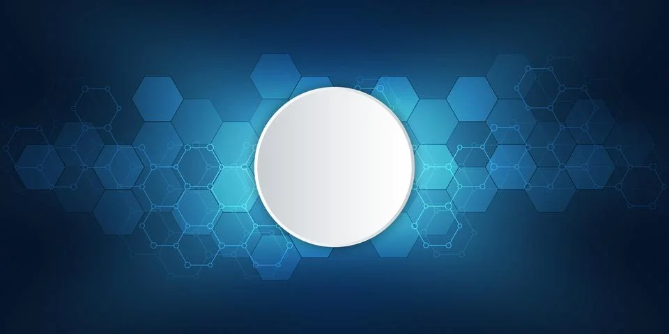 Molecular structures and hexagons elements. Abstract geometric background with Stock Illustration